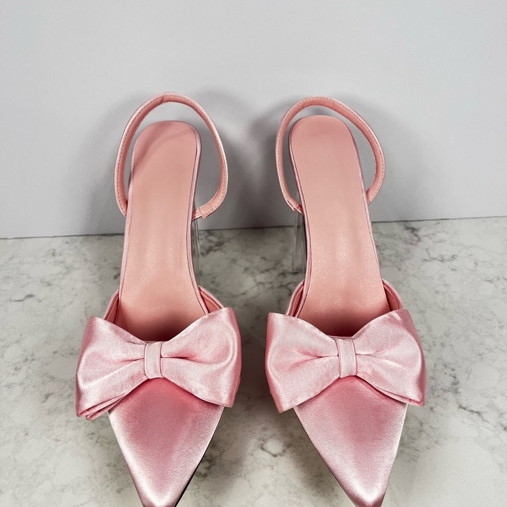 Elegant Pink Satin Bow Heels